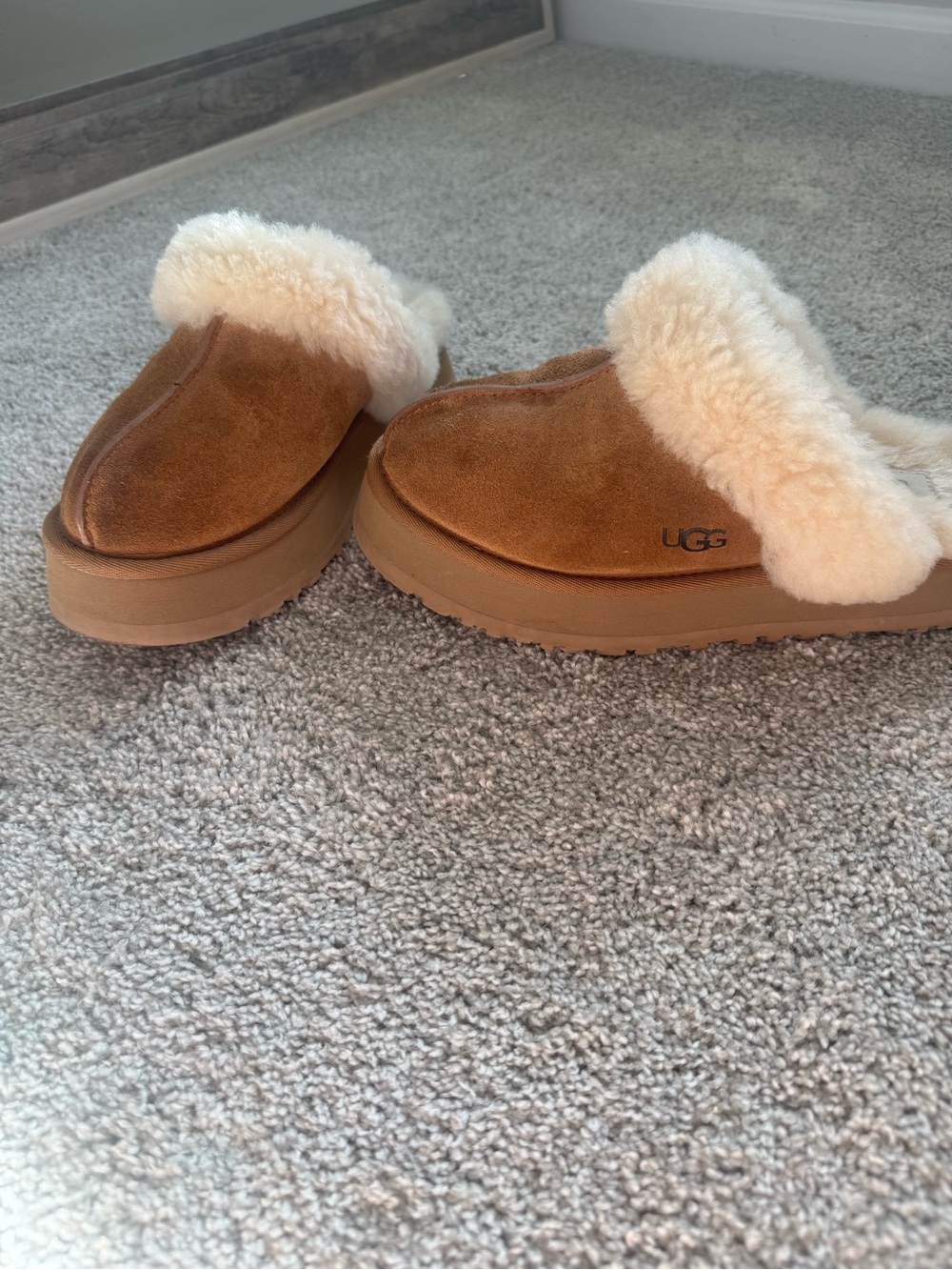 UGG Chestnut Suede Shearling Slide Mules